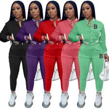 Letter B Long Sleeve Baseball Uniform Two Piece Pants Set XMF-168