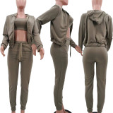 Casual Sports Camisole Hooded Coat And Pants 3 Piece Set TK-6257