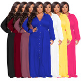 Plus Size Solid Tie Up Long Shirt Dress NNWF-7710