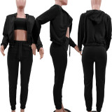 Casual Sports Camisole Hooded Coat And Pants 3 Piece Set TK-6257