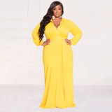 Plus Size Solid Tie Up Long Shirt Dress NNWF-7710