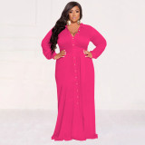 Plus Size Solid Tie Up Long Shirt Dress NNWF-7710