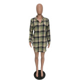 Casual Lapel Plush Plaid Shirt Dress BN-9400