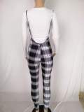 Plus Size Slim-fit Plaid Jumpsuit And Long Sleeve Top Two Piece Sets CL-6151