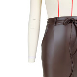 Fashion Solid PU Leather Slit Tie-Up Skirts ASL-6608