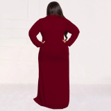Plus Size Solid Tie Up Long Shirt Dress NNWF-7710