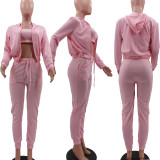 Casual Sports Camisole Hooded Coat And Pants 3 Piece Set TK-6257