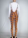 Plus Size Slim-fit Plaid Jumpsuit And Long Sleeve Top Two Piece Sets CL-6151