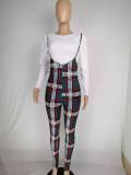 Plus Size Slim-fit Plaid Jumpsuit And Long Sleeve Top Two Piece Sets CL-6151