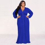 Plus Size Solid Tie Up Long Shirt Dress NNWF-7710