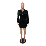Casual Solid Color Rib Patchwork Mini Dress BS-1322