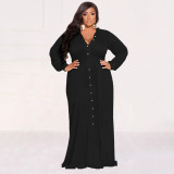 Plus Size Solid Tie Up Long Shirt Dress NNWF-7710