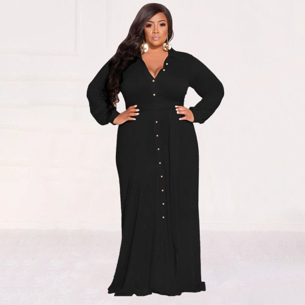 Plus Size Solid Tie Up Long Shirt Dress NNWF-7710