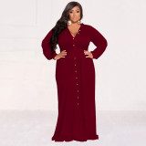 Plus Size Solid Tie Up Long Shirt Dress NNWF-7710