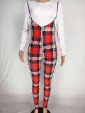 Plus Size Slim-fit Plaid Jumpsuit And Long Sleeve Top Two Piece Sets CL-6151