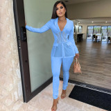 Solid Mesh Patchwork Blazer Coat And Pants Two Piece Set FOSF-8317