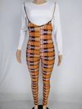 Plus Size Slim-fit Plaid Jumpsuit And Long Sleeve Top Two Piece Sets CL-6151