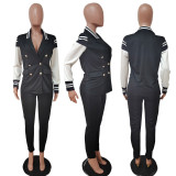 Casual Patchwork Suit Button Jacket And Tight Pant Sets LSD-83136