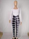 Plus Size Slim-fit Plaid Jumpsuit And Long Sleeve Top Two Piece Sets CL-6151