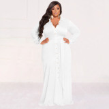 Plus Size Solid Tie Up Long Shirt Dress NNWF-7710