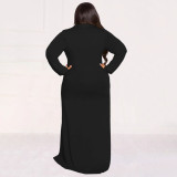Plus Size Solid Tie Up Long Shirt Dress NNWF-7710