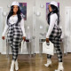 Plus Size Slim-fit Plaid Jumpsuit And Long Sleeve Top Two Piece Sets CL-6151
