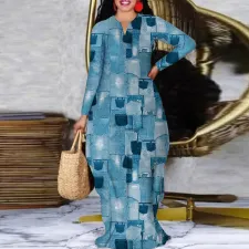 Plus Size Print Long Sleeve Slim Maxi Dress NY-10308
