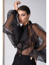 Sexy See Through Bodysuit  Puff Sleeves Shirt ZSD-0511