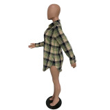 Casual Lapel Plush Plaid Shirt Dress BN-9400
