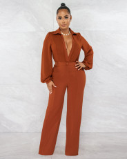 Sexy Solid Deep V Neck Tight Jumpsuit AIL-224