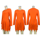 Fashion Solid Color Tassel Slim Mini Dress MDF-5334
