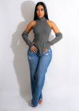 Knit Turtleneck Fake Sleeves Finger Hole Irregular Sweater CM-8639