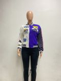 Fashion Print Rib Patchwork Baseball Jacket NYF-8123