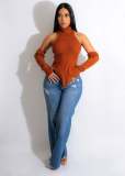Knit Turtleneck Fake Sleeves Finger Hole Irregular Sweater CM-8639