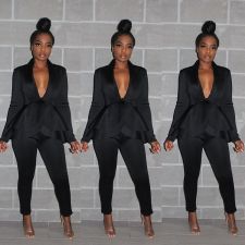 Fashion Solid Long Sleeve Two Piece Pants Set SFY-Z056