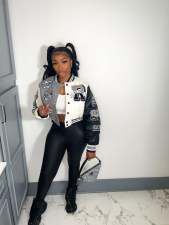 Fashion Print Rib Patchwork Baseball Jacket NYF-8123