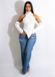 Knit Turtleneck Fake Sleeves Finger Hole Irregular Sweater CM-8639