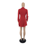 Solid Color Long Sleeve Tie Up Shirt Dress IV-8348
