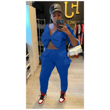 Fashion Solid Color Big Bow-Tie Two Piece Pant Set LP-66508