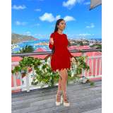Fashion Solid Color Tassel Slim Mini Dress MDF-5334