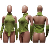 Knit Turtleneck Fake Sleeves Finger Hole Irregular Sweater CM-8639