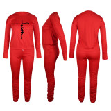 Fashion Print Long Sleeve Ruched Pant Two Piece Set TE-2064