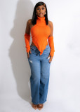 Knit Turtleneck Fake Sleeves Finger Hole Irregular Sweater CM-8639