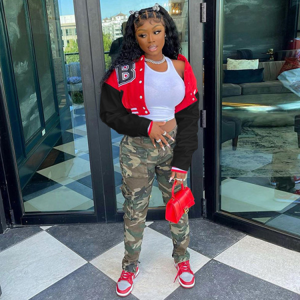 Letter B Print Patchwork Short Jacket WSYF-5953