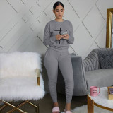Fashion Print Long Sleeve Ruched Pant Two Piece Set TE-2064