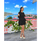 Fashion Solid Color Tassel Slim Mini Dress MDF-5334