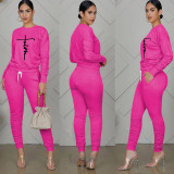 Fashion Print Long Sleeve Ruched Pant Two Piece Set TE-2064