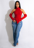 Knit Turtleneck Fake Sleeves Finger Hole Irregular Sweater CM-8639