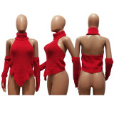 Knit Turtleneck Fake Sleeves Finger Hole Irregular Sweater CM-8639
