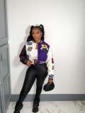 Fashion Print Rib Patchwork Baseball Jacket NYF-8123